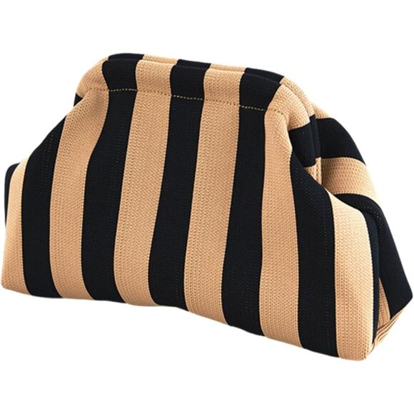 Black-Yellow Woven Crochet Dumpling Clutch Bag for Women Summer Beach Casual Sty